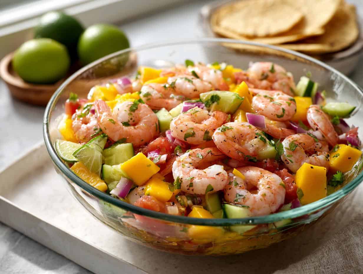 Ceviche de camarón y mango