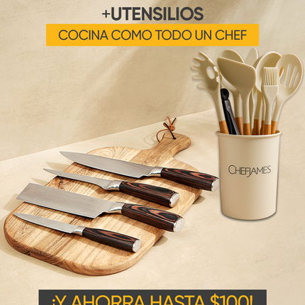 Essential Prep & Cut Bundle – Knife Set + Silicone Utensils by Chef James