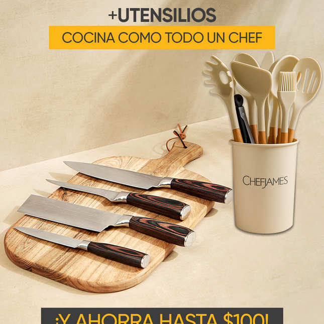 Essential Prep & Cut Bundle – Knife Set + Silicone Utensils by Chef James