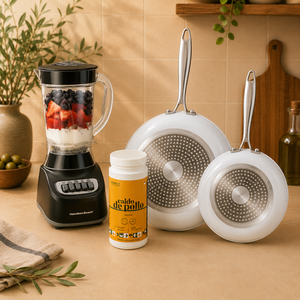 3.0 Ceramic Pan Set + Blender + Chicken Broth Bundle