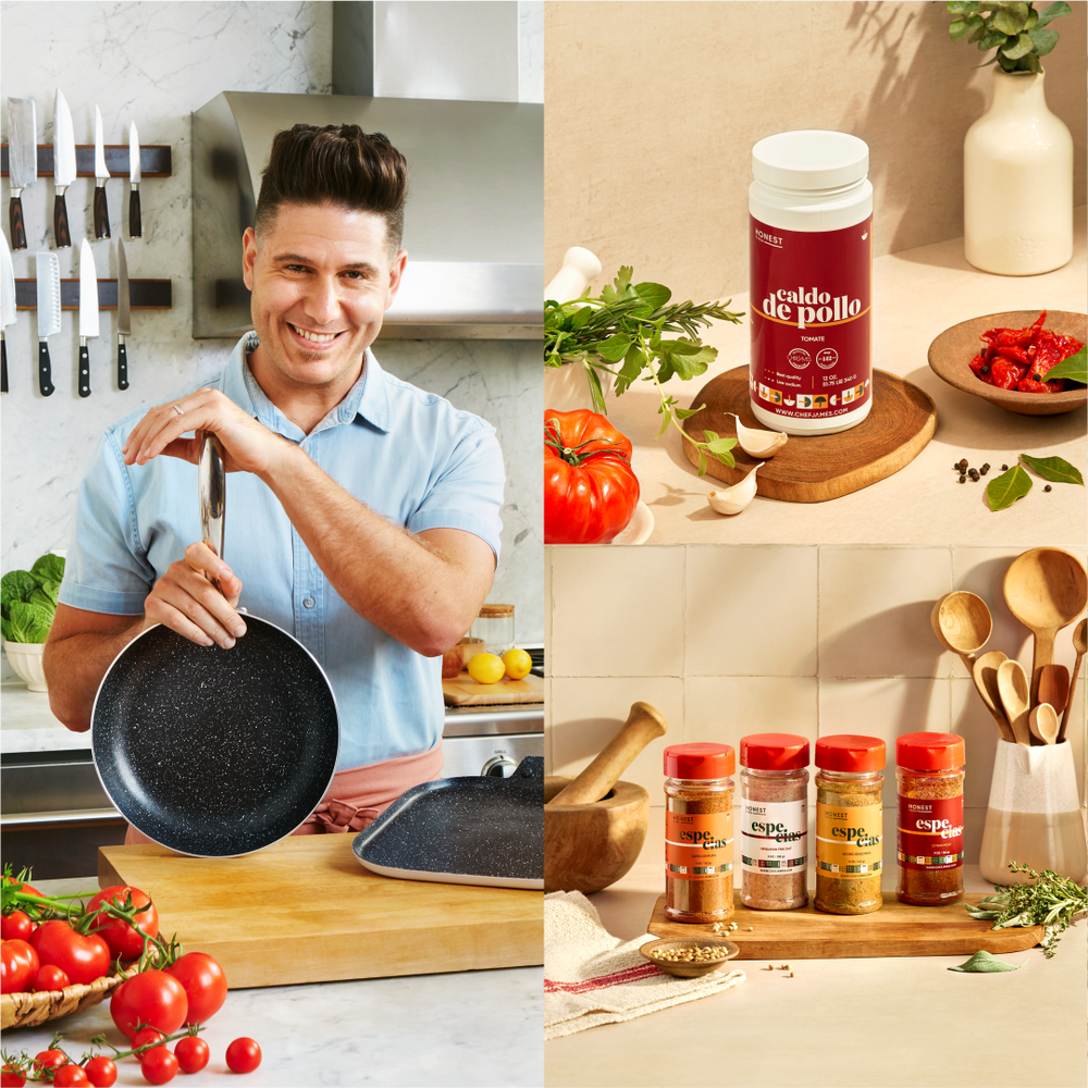 Premium Cookware Set: Set de sartenes + Set de Especias y Caldo de Pollo con Tomate Honest Farm GRATIS