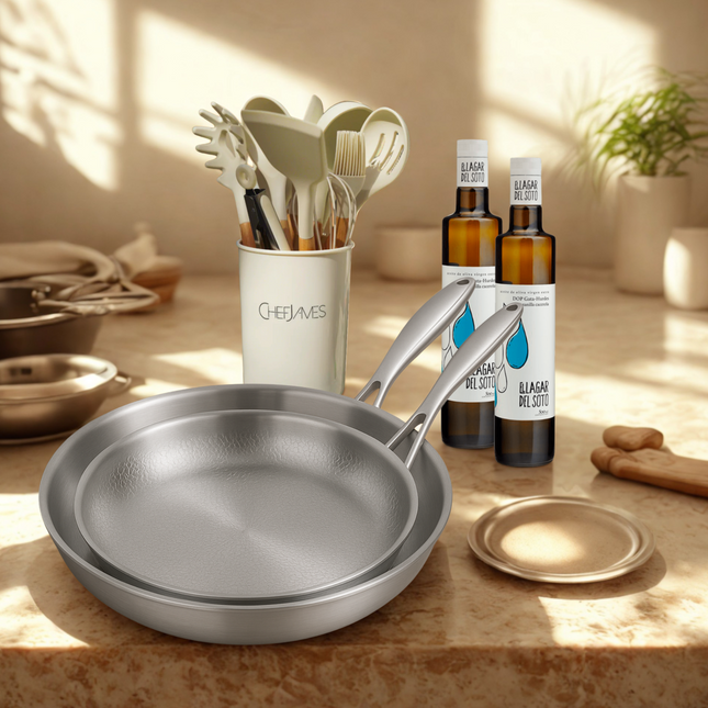 Preventa Exclusiva: Set Titanio Chef James + Aceites Gourmet & Utensilios  lo