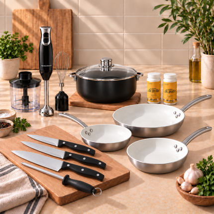 Siéntese Quien Pueda Exclusive Deal - Ceramic Cookware Set, Hand Blender & Knife Set