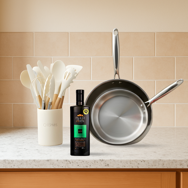 PRE ORDER - Titanium Kitchen Bundle: Non-Stick Pan Set + Utensils + Olive Oil