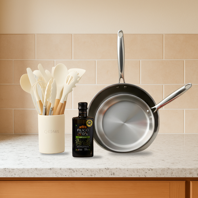 FLASH SALE: Titanium Pan Set + Utensils + Arbequina Olive Oil | ONLY $139.99
