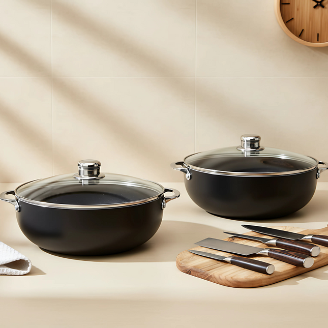 Tradition Meets Precision: 2 Ceramic Calderos + Professional Knife Set